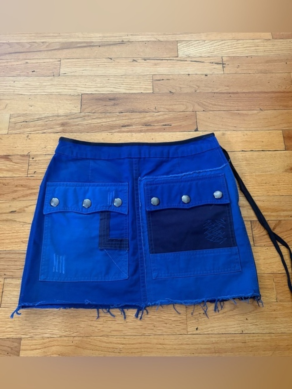 Zadig & Voltaire Utility Mini Skirt Blue Cargo Snap Pocket Raw Hem Size Small